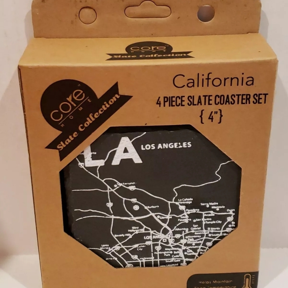 Core Home LA Los Angeles Map Slate Coaster Set of 4 Square New in Box